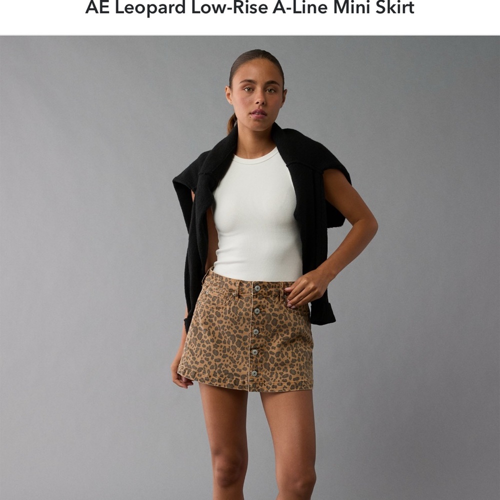 American Eagle Leopard Print Denim Mini Skirt